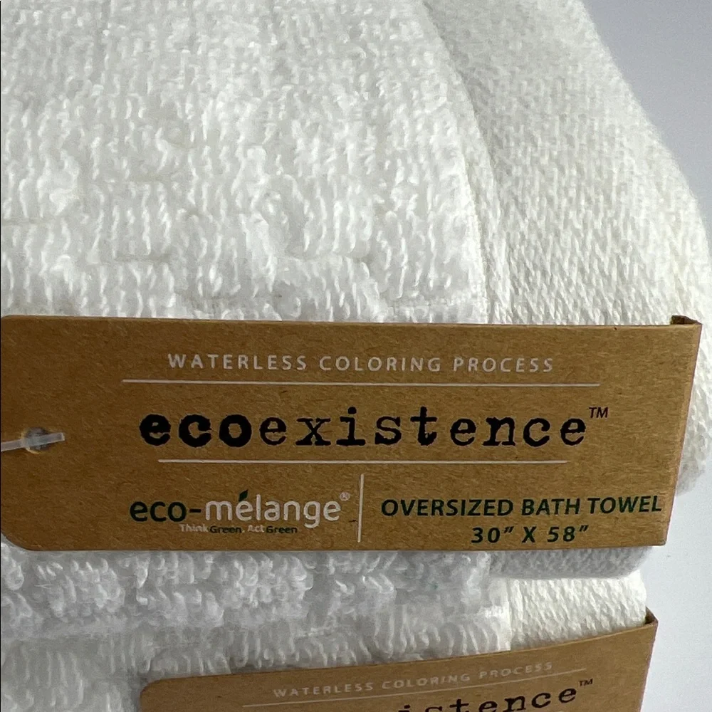 Ecoexistence White Bath Towels Oversized Waffle Weave Soft Cotton Set of 2 NEW